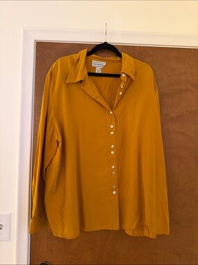 August Max Silk Button-Down Shirt in Mustard Yellow